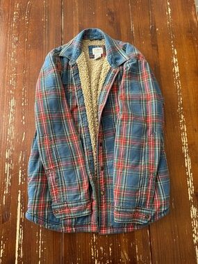 L.L. Bean Blue and Red Plaid Sherpa Jacket